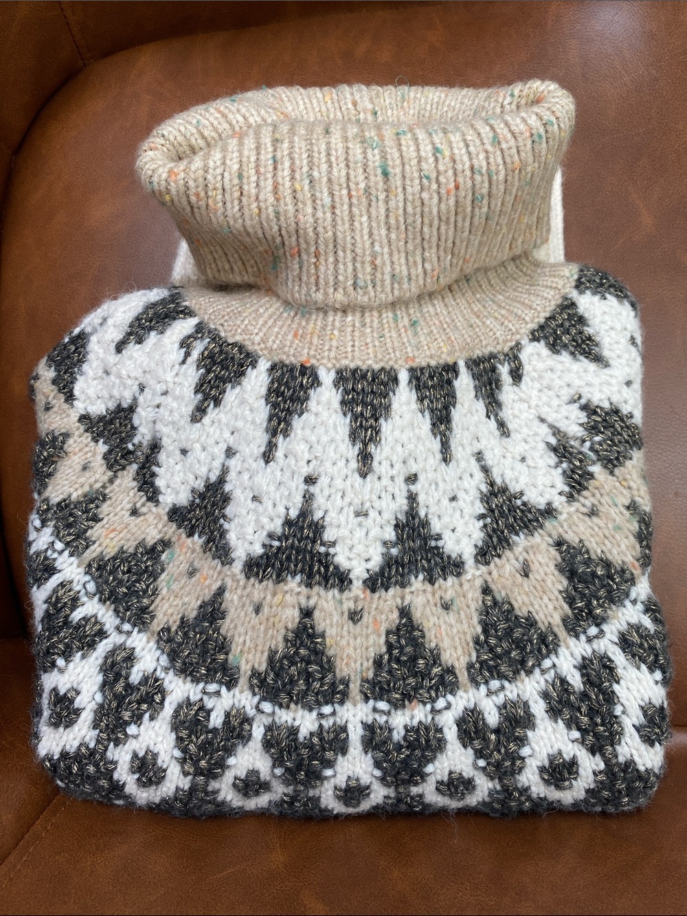 Fair Isle Turtleneck Sweater In Neutral Tones Sz S - Picture 4 of 13